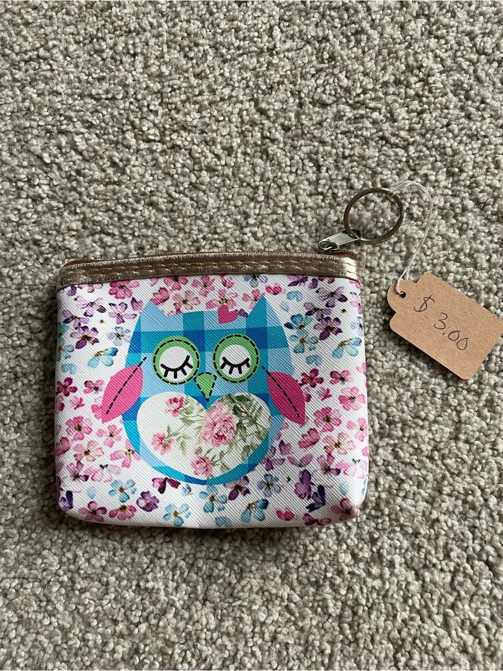 Pink Floral Owl Coin Pouch Keychain - Kids Accessories
